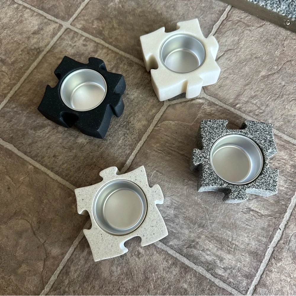 Vintage PartyLite Stone Puzzle Piece Tealight Candle Holders Collectible Set